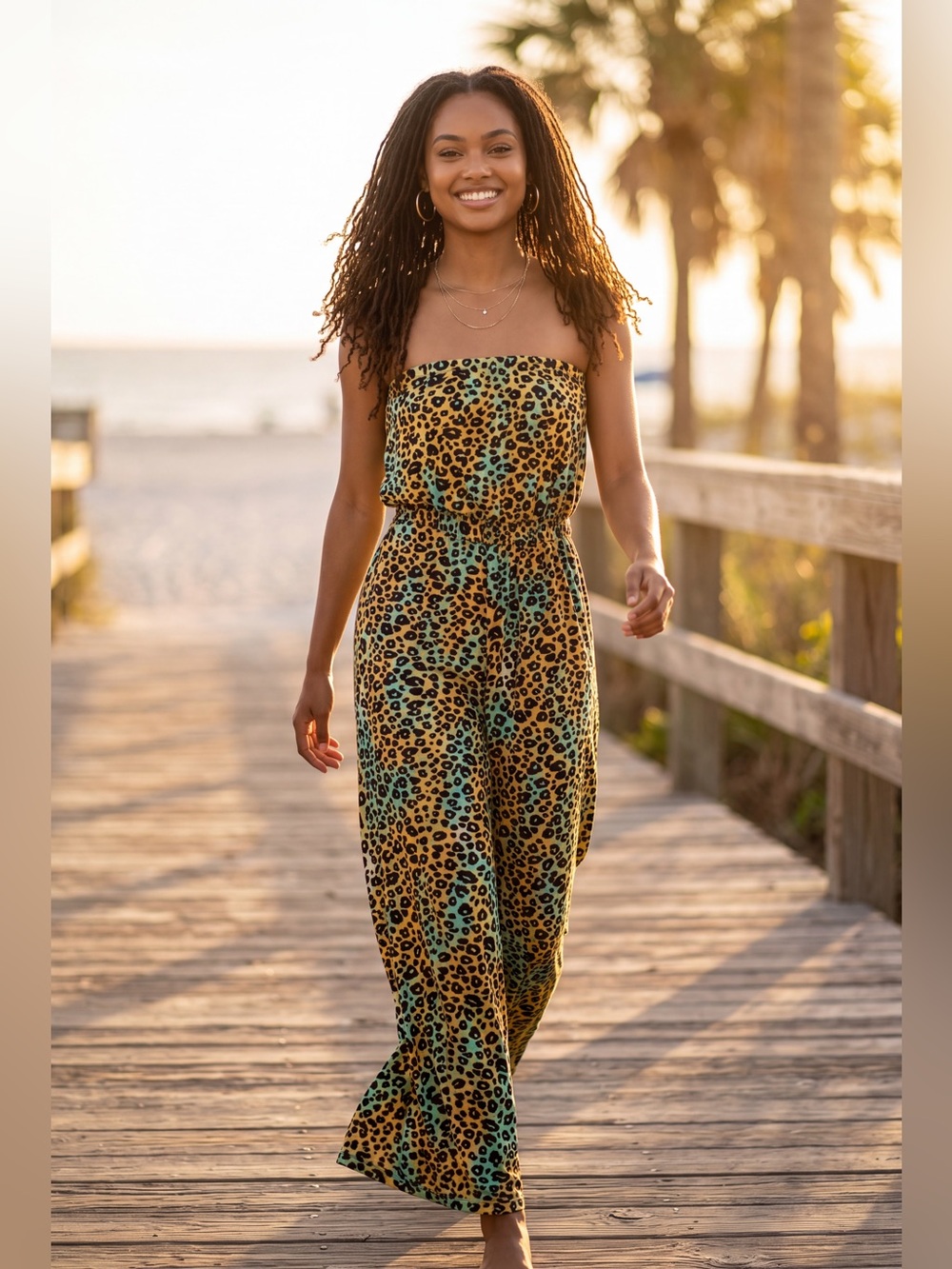 Just Love Leopard Print Strapless Jumpsuit